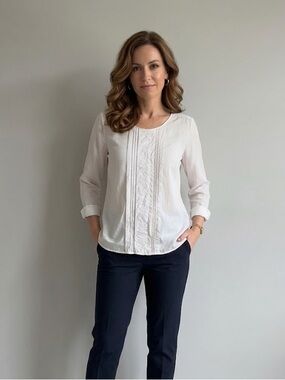 Massimo Dutti Silk Blend Embroidered Blouse | Size Large
